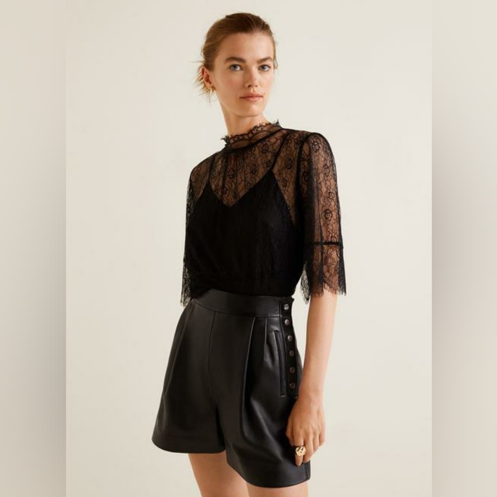 Mango High Waisted Leather Shorts in Black size M
